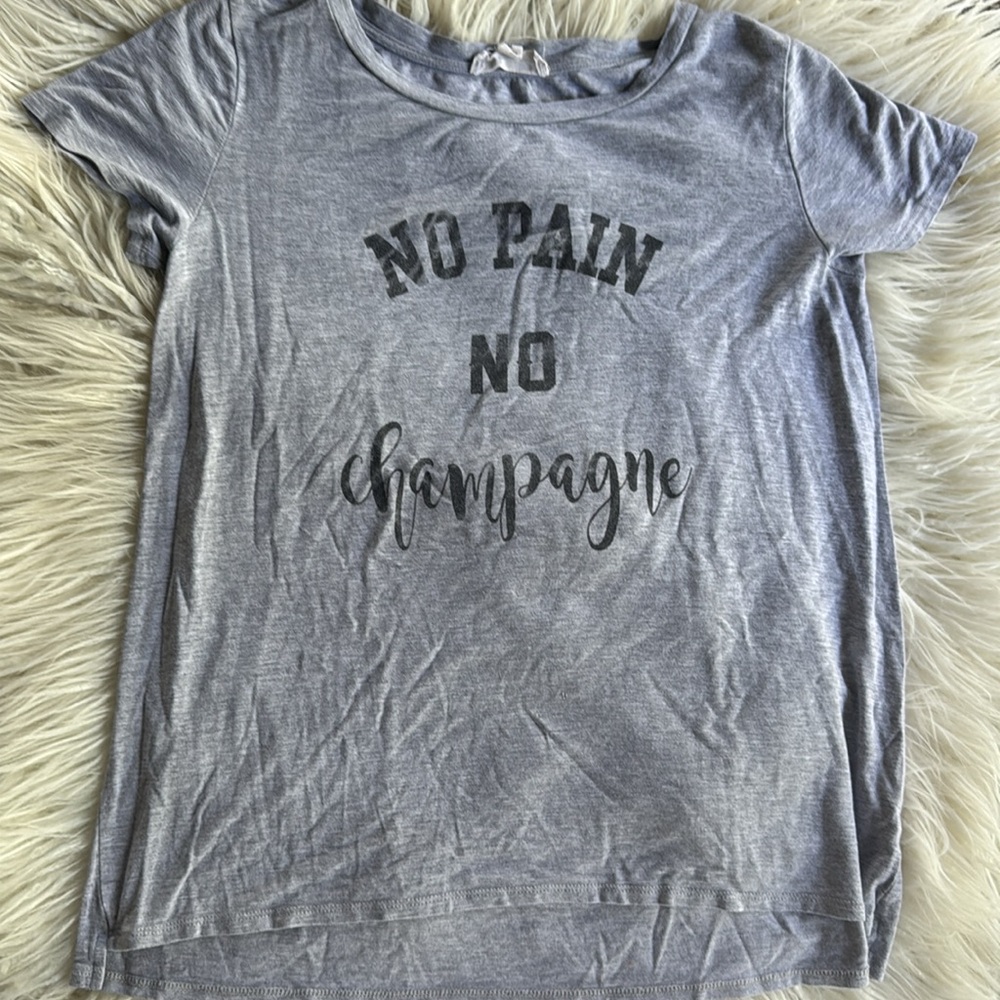 Coverstitched “NO PAIN NO CHAMPAGNE”  MED TOP